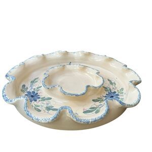 Vintage Pottery Serving Dish tray Chip & Dip 13”